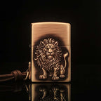Forest King Lion Brass Lighter - Windproof Refillable Pocket Lighter for Men