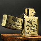 Cycling Brass Lighter - Windproof Refillable Pocket Lighter for Men