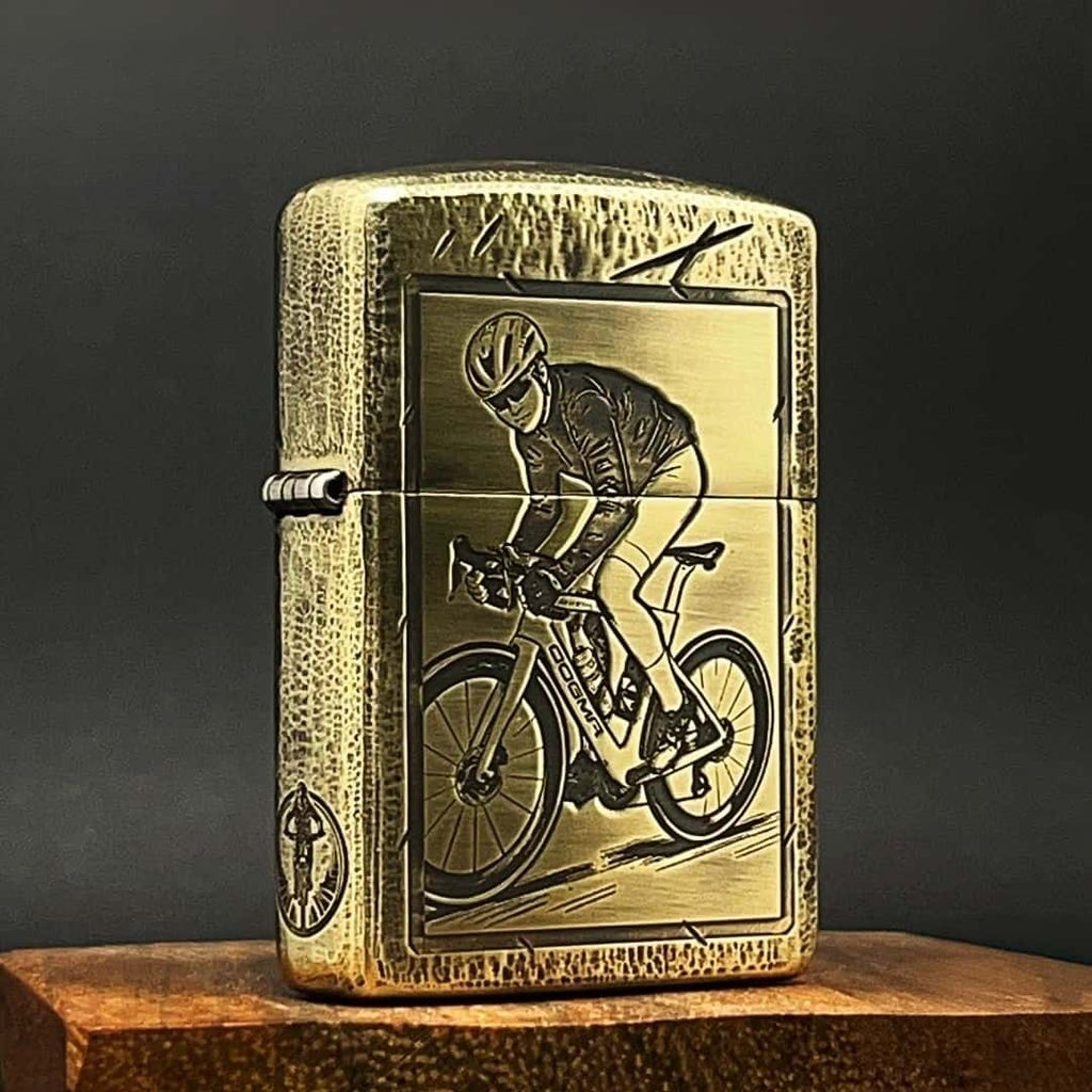 Cycling Brass Lighter - Windproof Refillable Pocket Lighter for Men