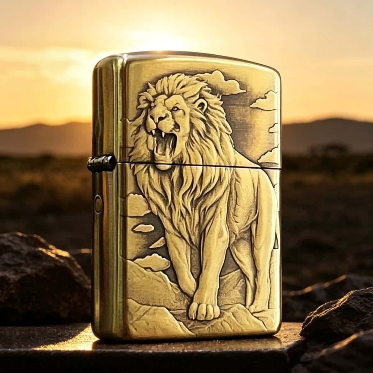 Lucky Lion Brass Lighter - Windproof Refillable Pocket Lighter for Men