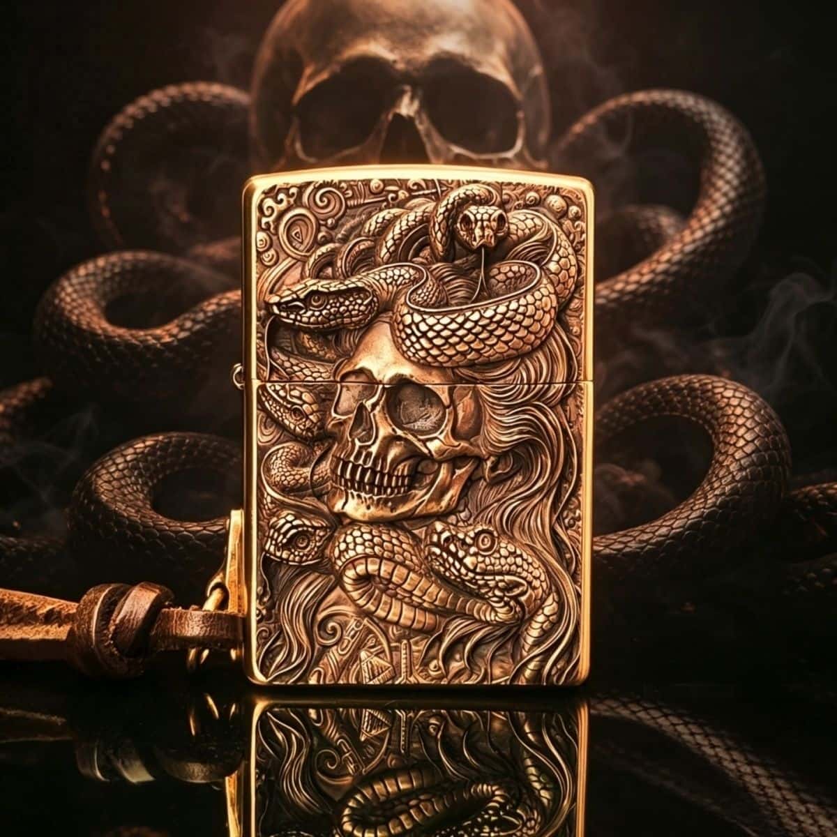 Custom Serpent Skull Brass Lighter
