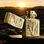 Lucky Lion Brass Lighter - Windproof Refillable Pocket Lighter for Men