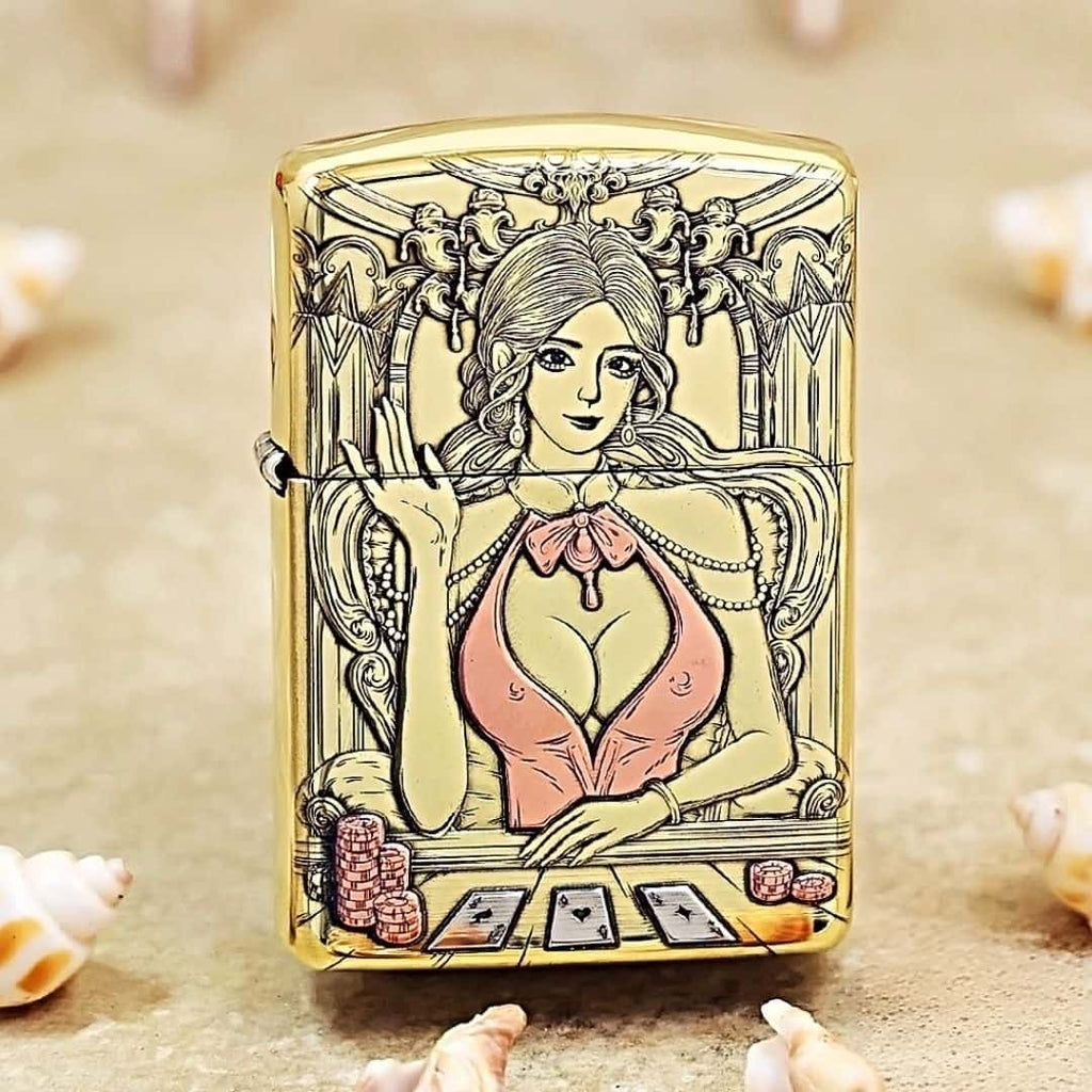 Poker Dealer Brass Lighter - Windproof Refillable Pocket Lighter for Men