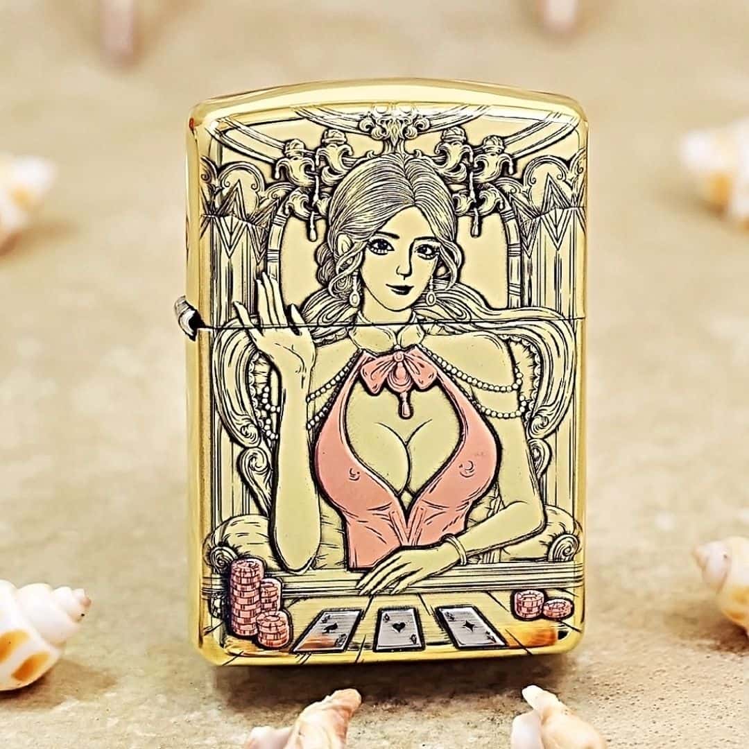 Poker Dealer Brass Lighter - Windproof Refillable Pocket Lighter for Men