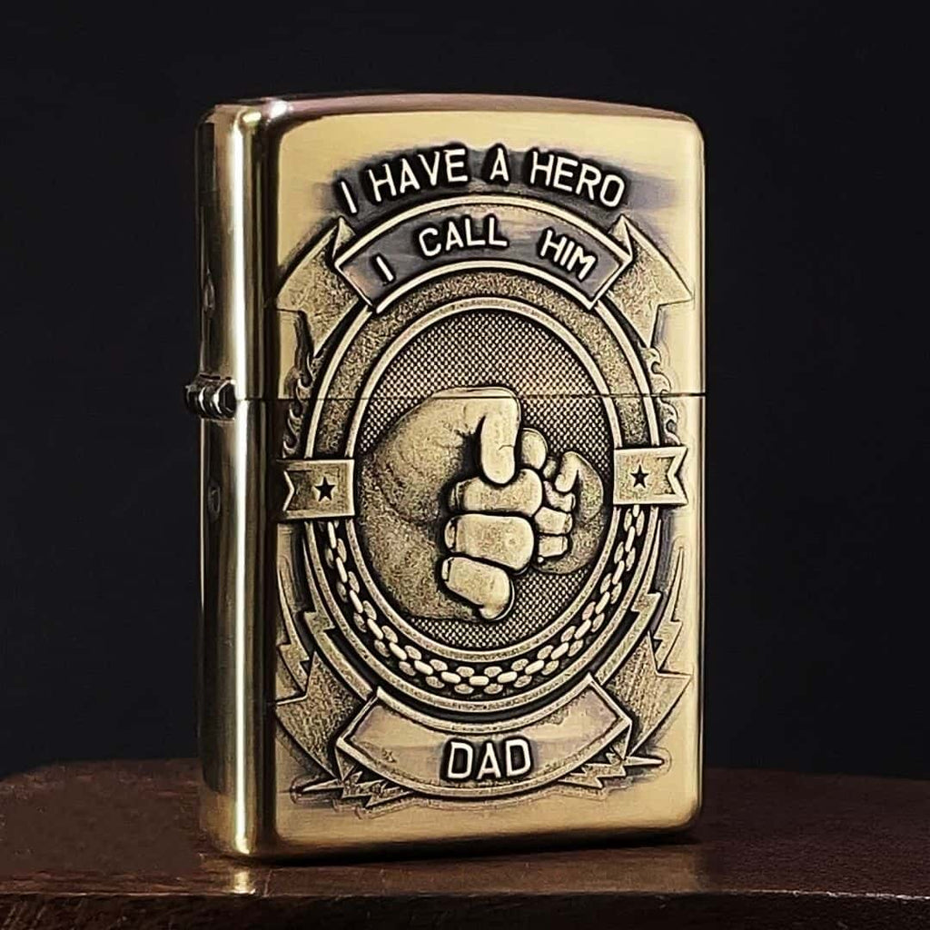 Father's Love Brass Lighter - Windproof Refillable Pocket Lighter for Men