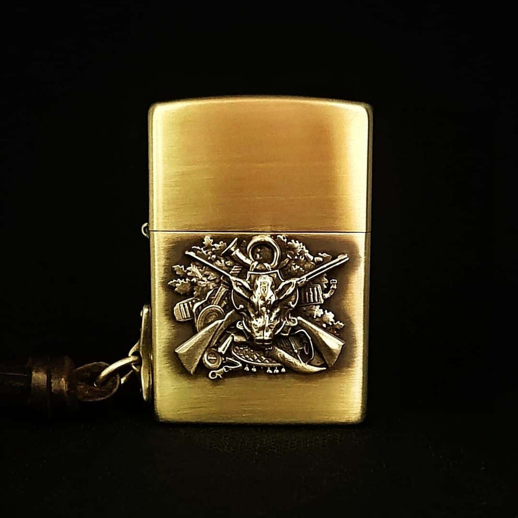 Wild Boar Hunt Brass Lighter - Windproof Refillable Pocket Lighter for Men