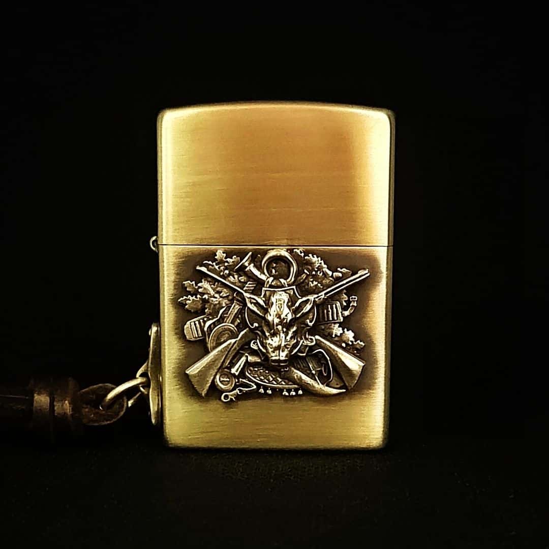 Wild Boar Hunt Brass Lighter - Windproof Refillable Pocket Lighter for Men