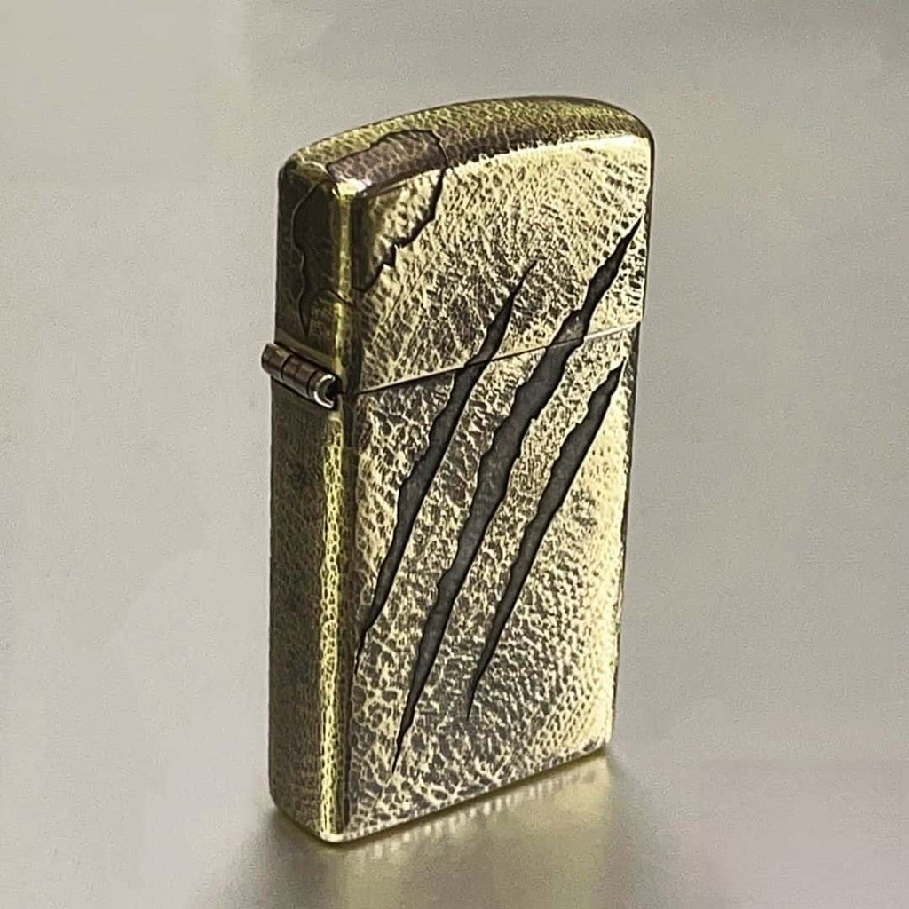 Claw Mark Slim Brass Lighter - Windproof Refillable Pocket Lighter for Men