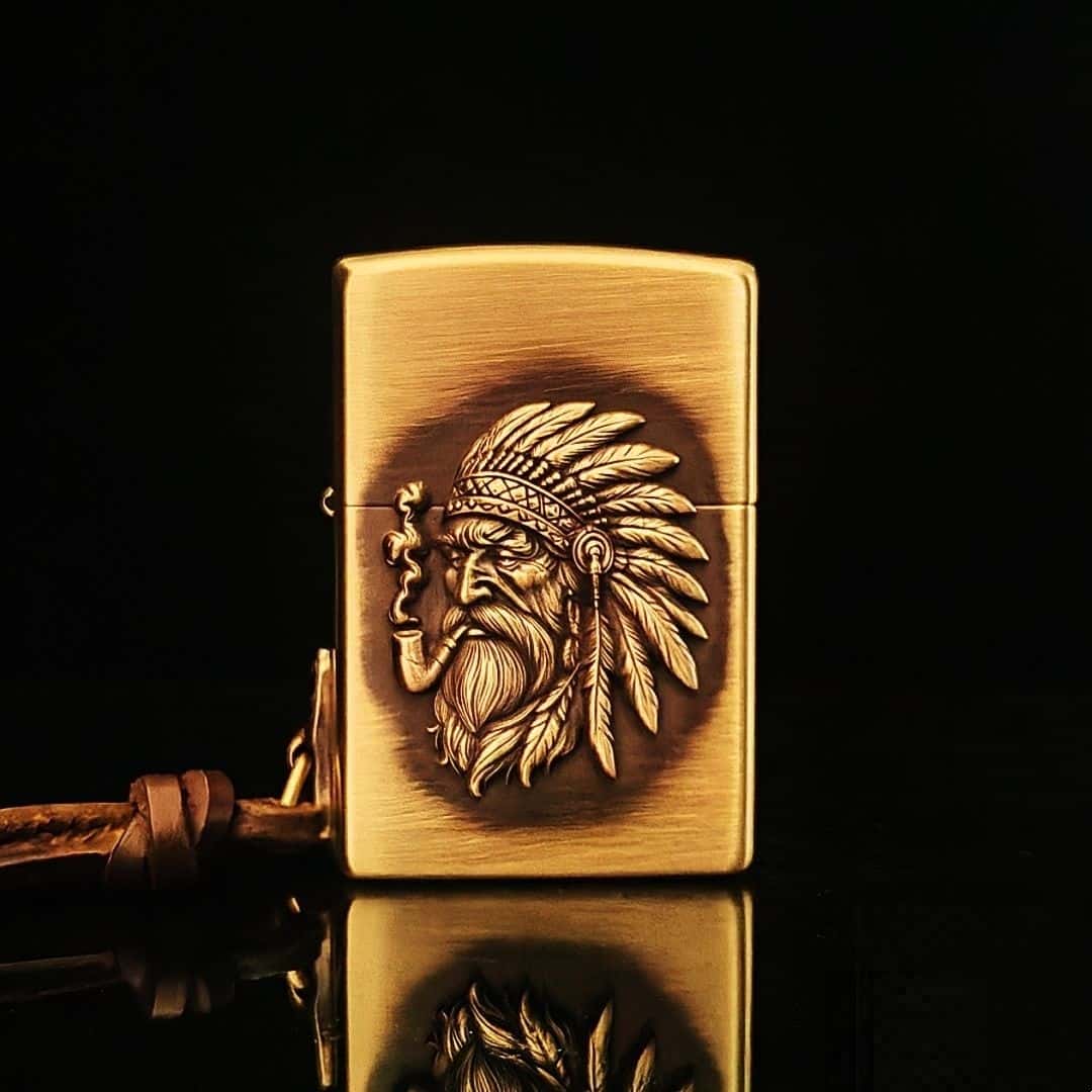 Custom Native Warrior Brass Lighter