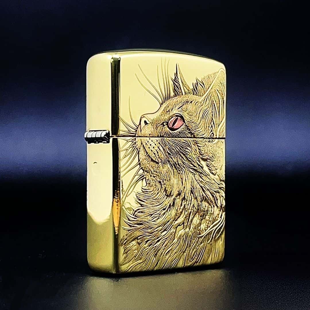 Sleeping Cat Brass Lighter - Windproof Refillable Pocket Lighter for Men
