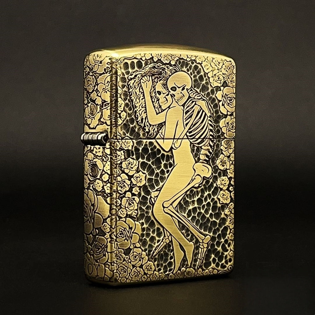 Eternal Love Script Brass Lighter - Windproof Refillable Pocket Lighter for Men