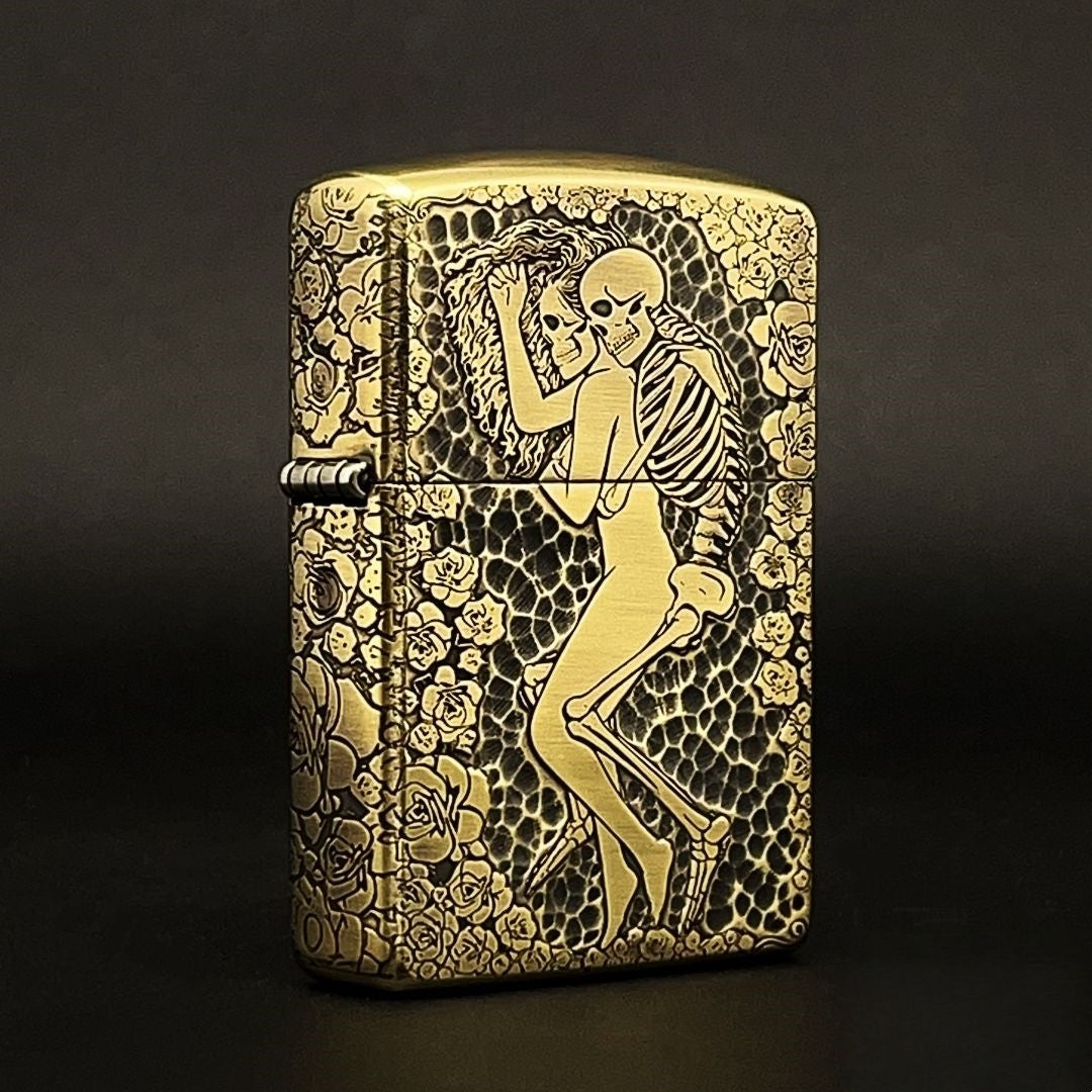 Eternal Love Script Brass Lighter - Windproof Refillable Pocket Lighter for Men