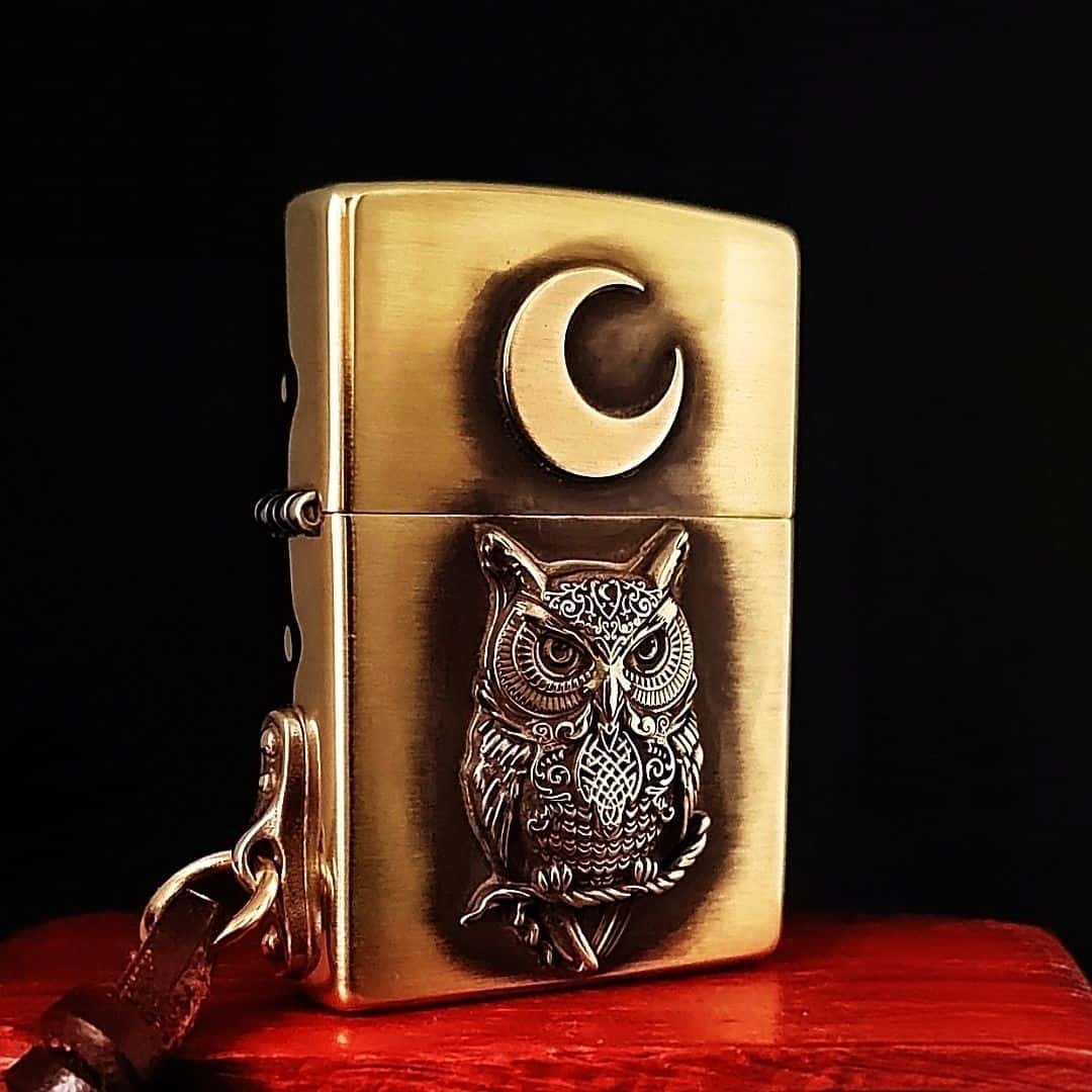 Owl Brass Lighter - Windproof Refillable Pocket Lighter for Men