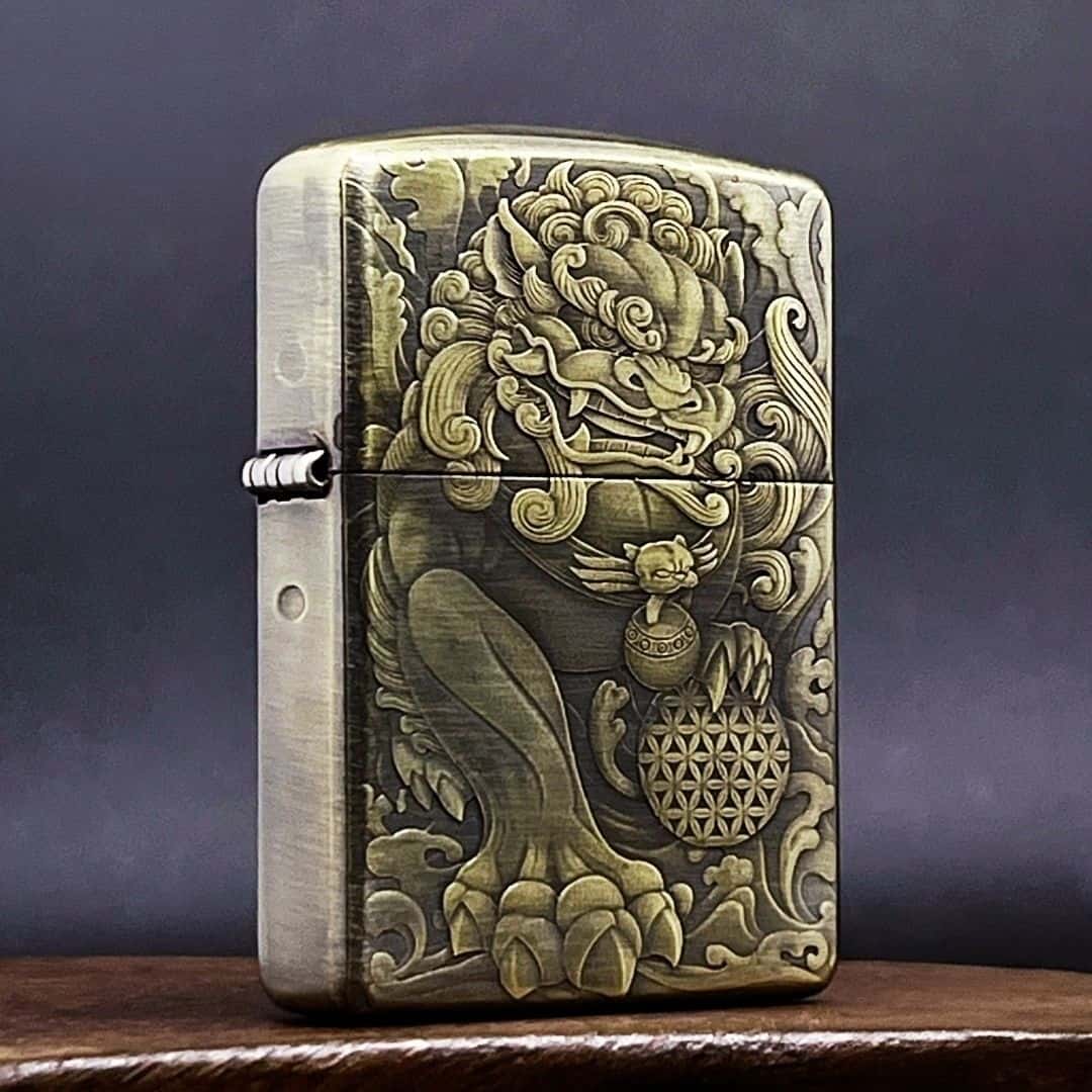 Tang Lion Brass Lighter - Windproof Refillable Pocket Lighter for Men