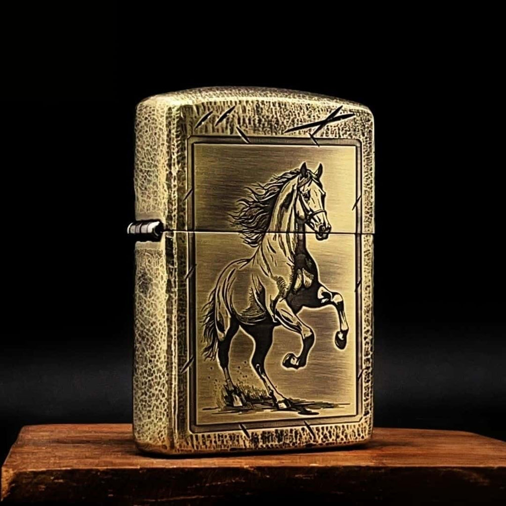 Galloping Horse Brass Lighter - Windproof Refillable Pocket Lighter for Men