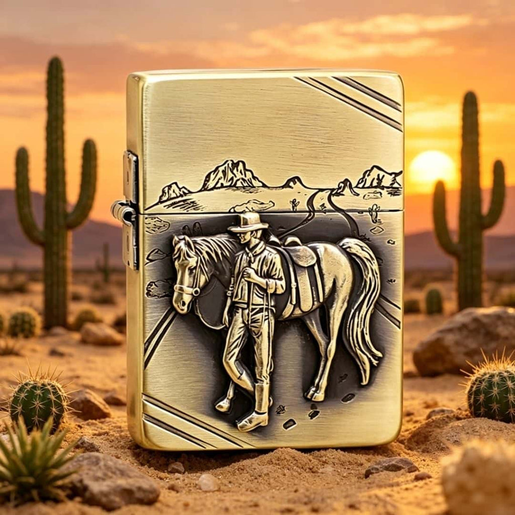 Custom Western Cowboy Brass Lighter