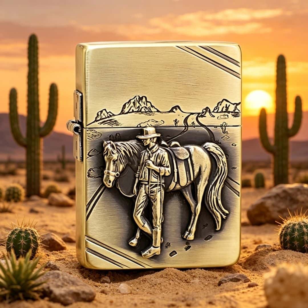Custom Western Cowboy Brass Lighter