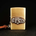Vintage Car Brass Lighter - Windproof Refillable Pocket Lighter for Men