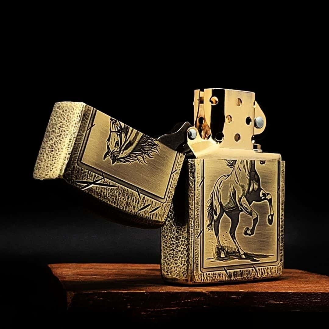 Galloping Horse Brass Lighter - Windproof Refillable Pocket Lighter for Men