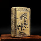 Galloping Horse Brass Lighter - Windproof Refillable Pocket Lighter for Men
