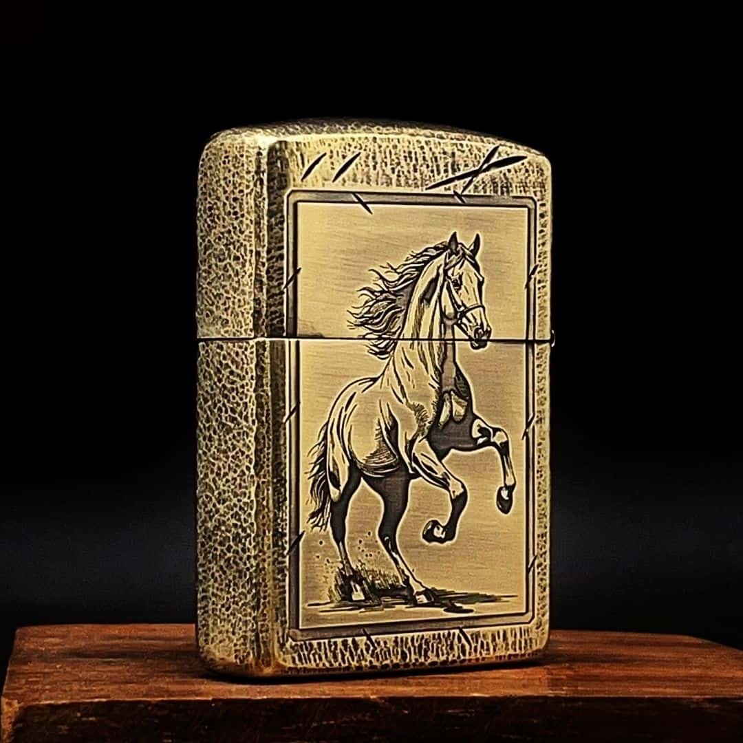 Galloping Horse Brass Lighter - Windproof Refillable Pocket Lighter for Men