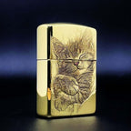 Sleeping Cat Brass Lighter - Windproof Refillable Pocket Lighter for Men