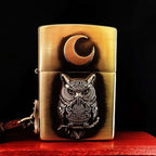 Owl Brass Lighter - Windproof Refillable Pocket Lighter for Men