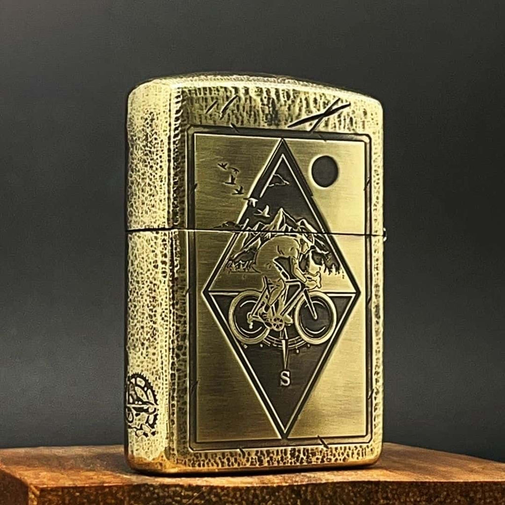 Cycling Brass Lighter - Windproof Refillable Pocket Lighter for Men