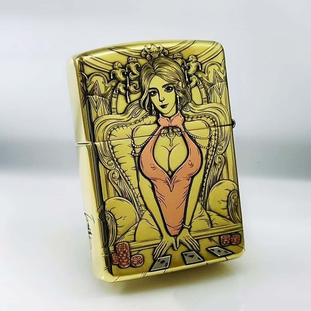 Poker Dealer Brass Lighter - Windproof Refillable Pocket Lighter for Men