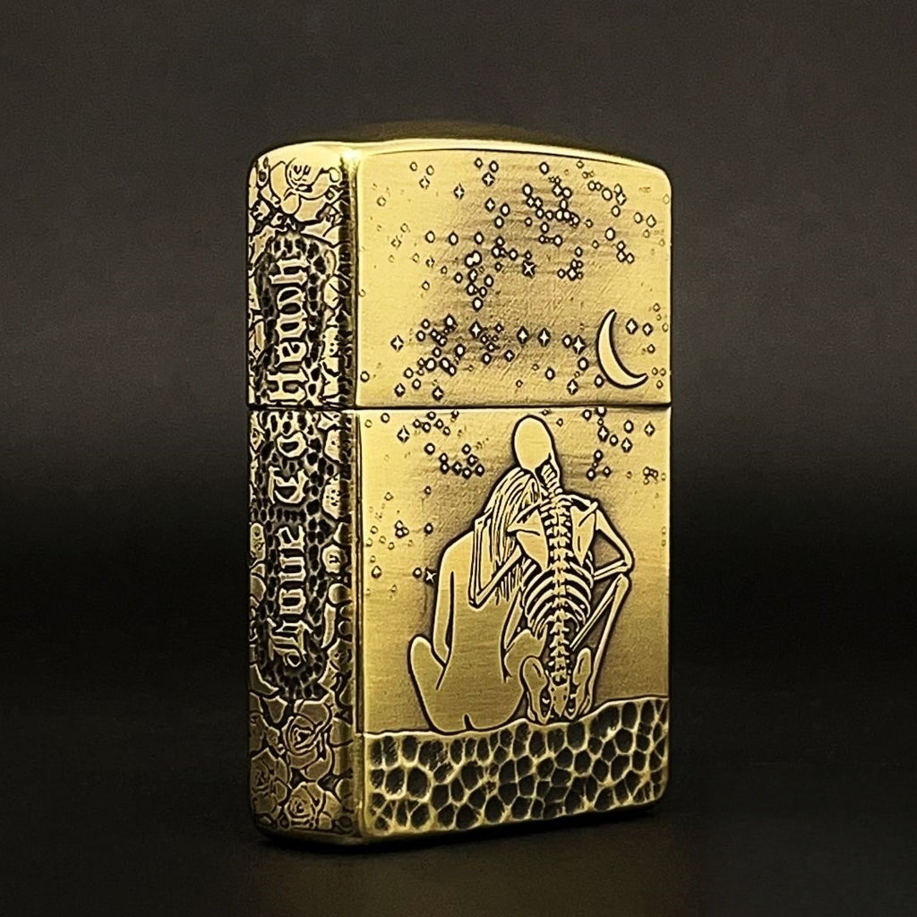 Eternal Love Script Brass Lighter - Windproof Refillable Pocket Lighter for Men