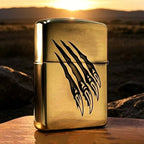 Lucky Lion Brass Lighter - Windproof Refillable Pocket Lighter for Men