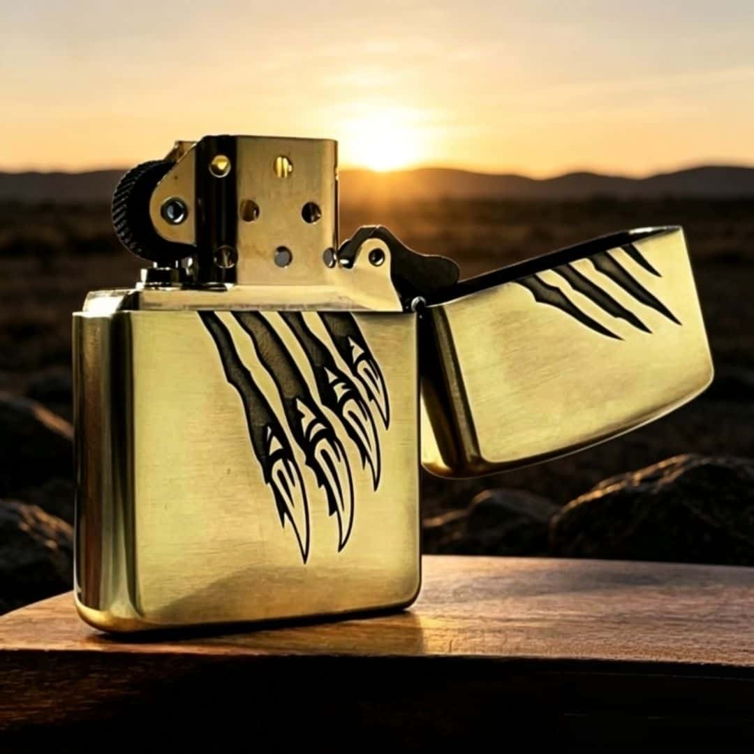 Lucky Lion Brass Lighter - Windproof Refillable Pocket Lighter for Men