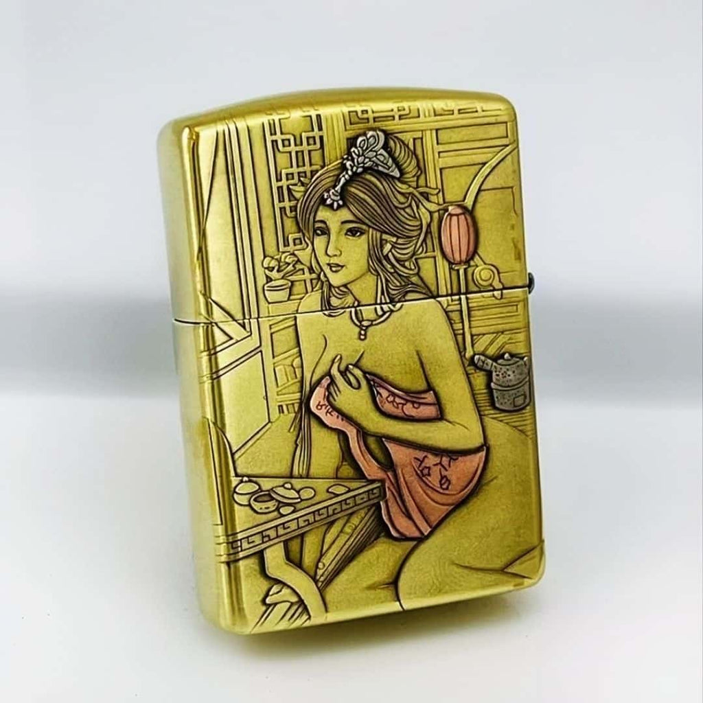 Classical Beauty Brass Lighter - Windproof Refillable Pocket Lighter for Men
