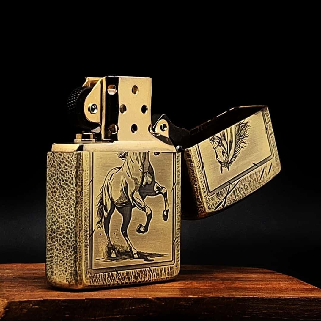 Galloping Horse Brass Lighter - Windproof Refillable Pocket Lighter for Men