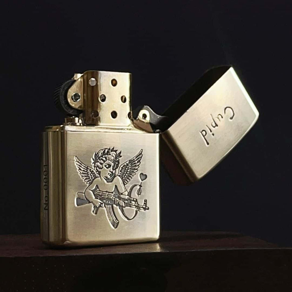 Dual‑sided engraved brass vintage pocket lighter for EDC carry