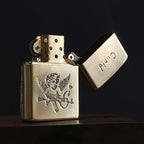 Dual‑sided engraved brass vintage pocket lighter for EDC carry