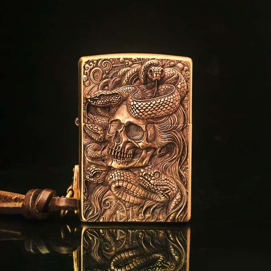 Custom Serpent Skull Brass Lighter