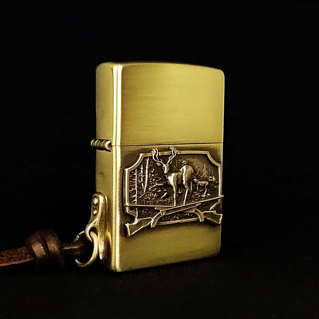 Elk Hunt Brass Lighter - Windproof Refillable Pocket Lighter for Men