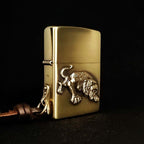 Descending Tiger Brass Lighter - Windproof Refillable Pocket Lighter for Men