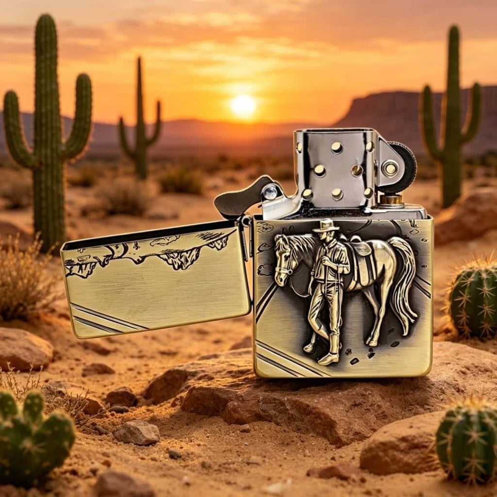 Custom Western Cowboy Brass Lighter