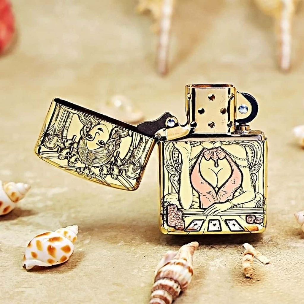 Poker Dealer Brass Lighter - Windproof Refillable Pocket Lighter for Men