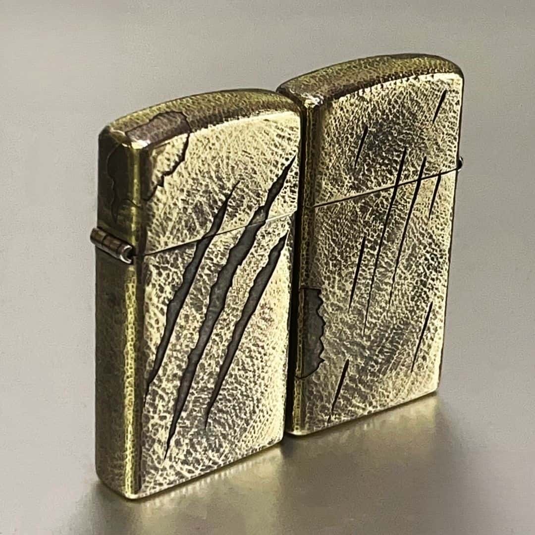 Claw Mark Slim Brass Lighter - Windproof Refillable Pocket Lighter for Men