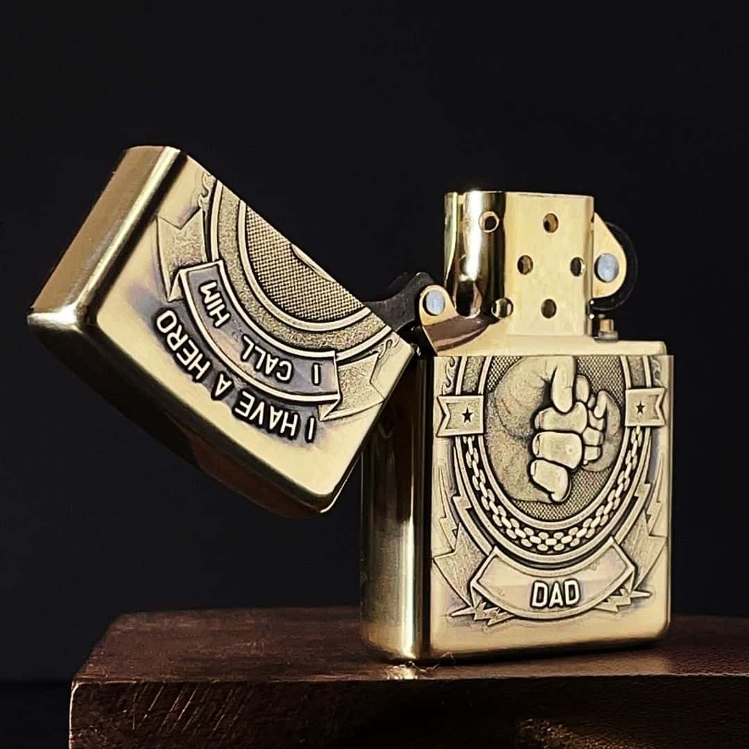 Father's Love Brass Lighter - Windproof Refillable Pocket Lighter for Men