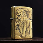 Lucky Lion Brass Lighter - Windproof Refillable Pocket Lighter for Men