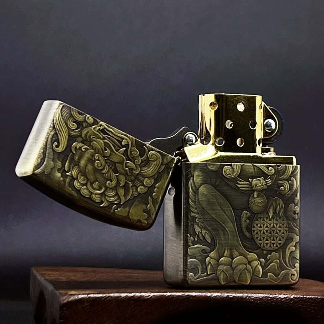 Tang Lion Brass Lighter - Windproof Refillable Pocket Lighter for Men