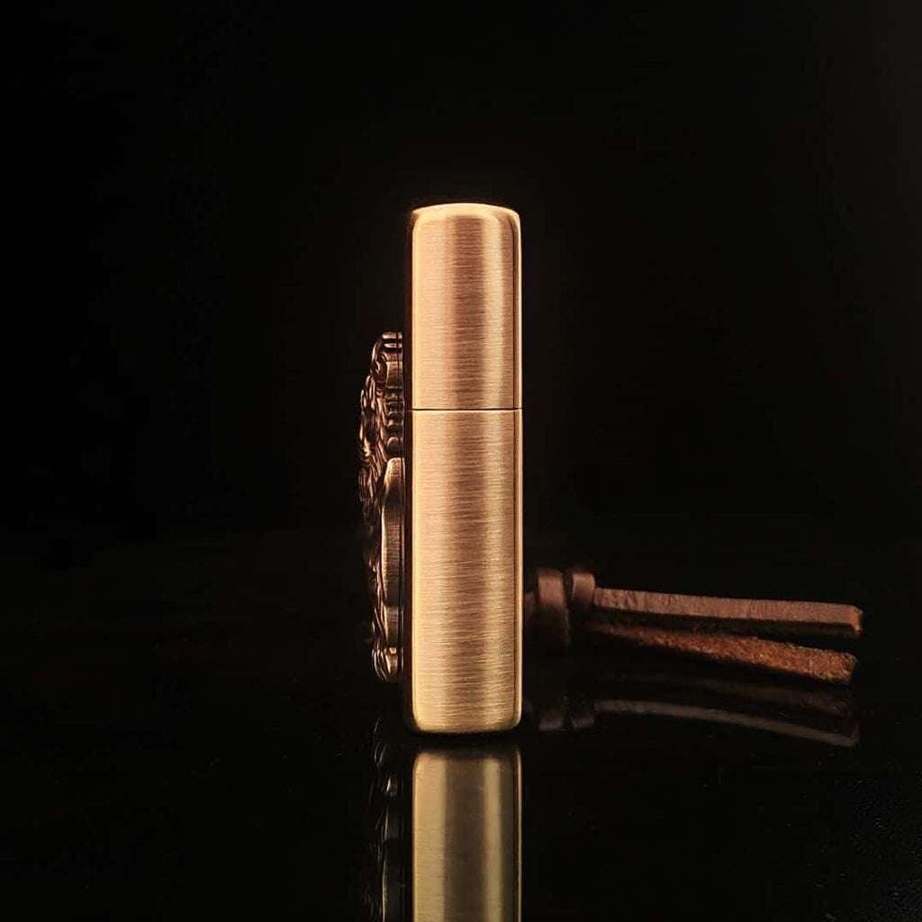 Forest King Lion Brass Lighter - Windproof Refillable Pocket Lighter for Men