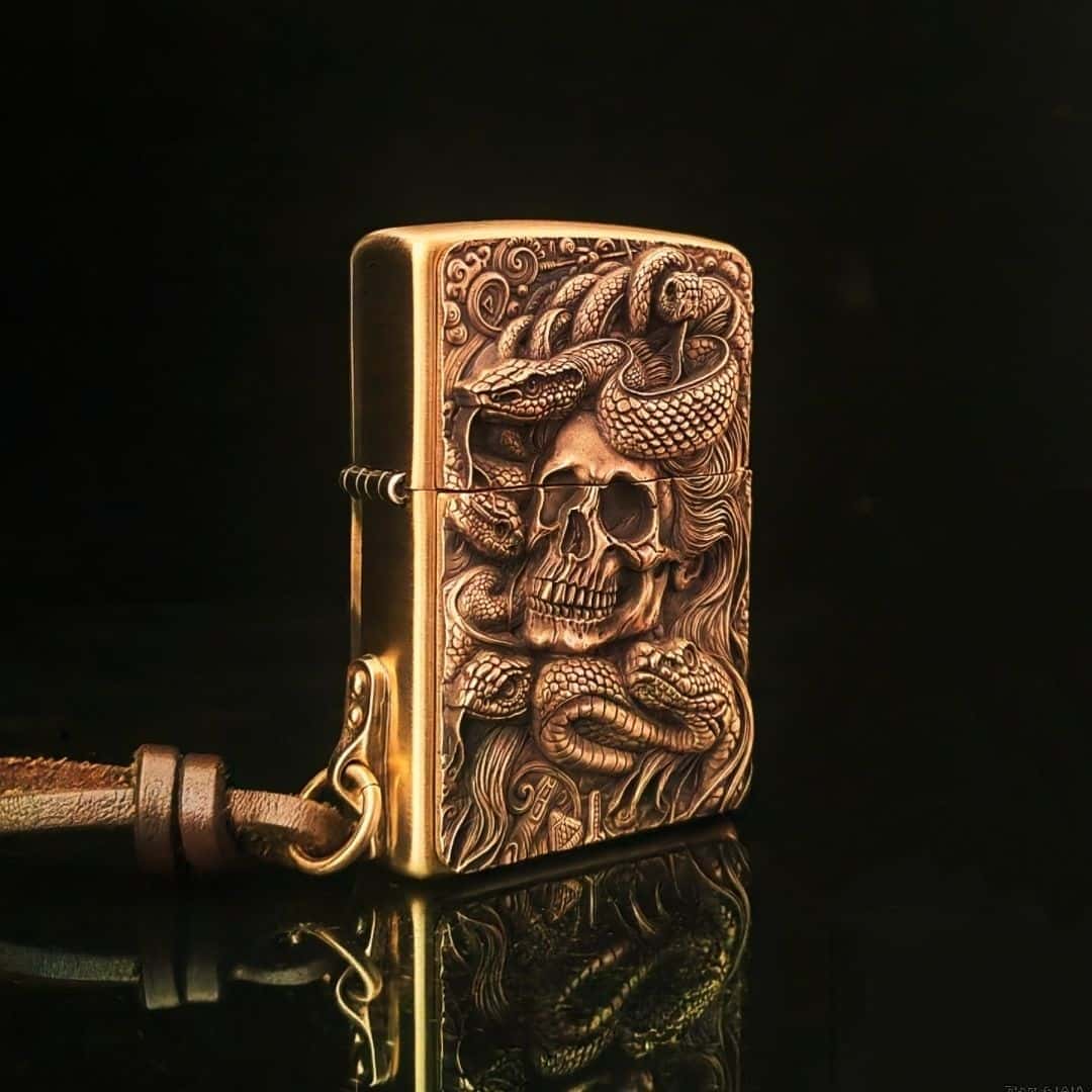 Custom Serpent Skull Brass Lighter