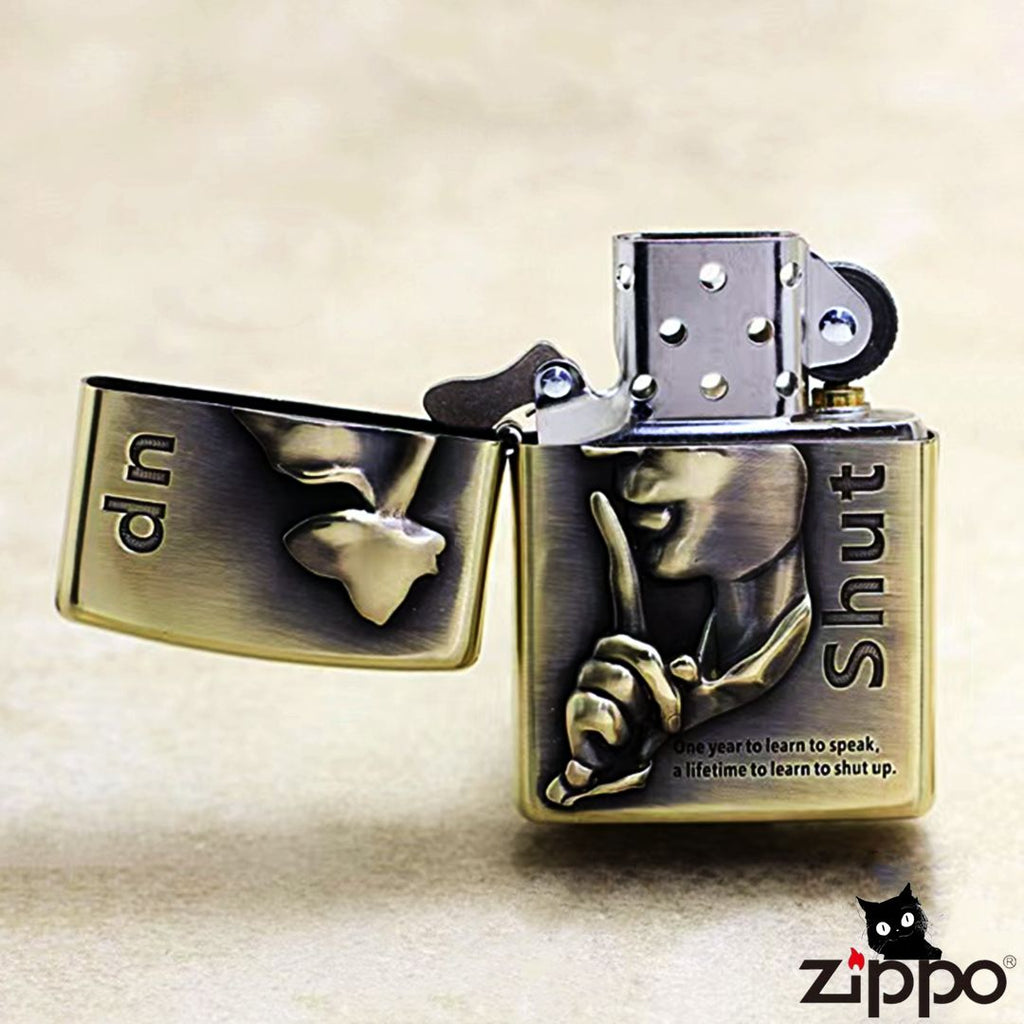 Prudence Script Brass Lighter - Windproof Refillable Pocket Lighter for Men