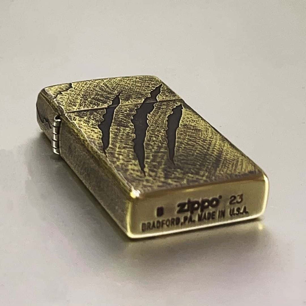 Claw Mark Slim Brass Lighter - Windproof Refillable Pocket Lighter for Men