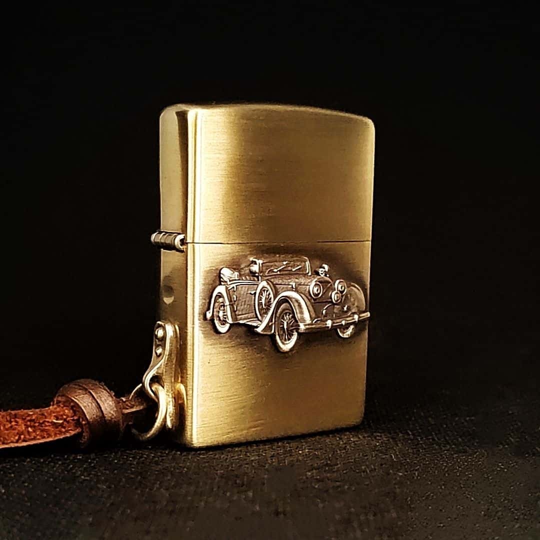 Vintage Car Brass Lighter - Windproof Refillable Pocket Lighter for Men